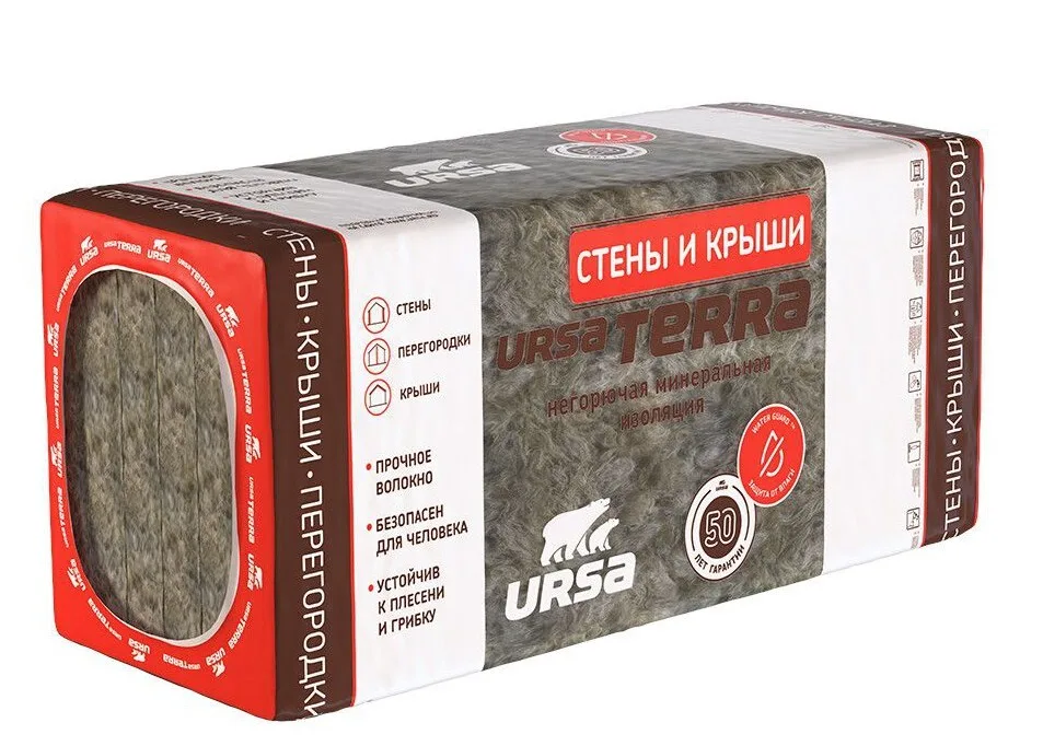 УРСА Terrfa 36PN (10 плит/уп) 1250х610х50 (7,62м2/ 0,381м3/уп) 16 кг/м3