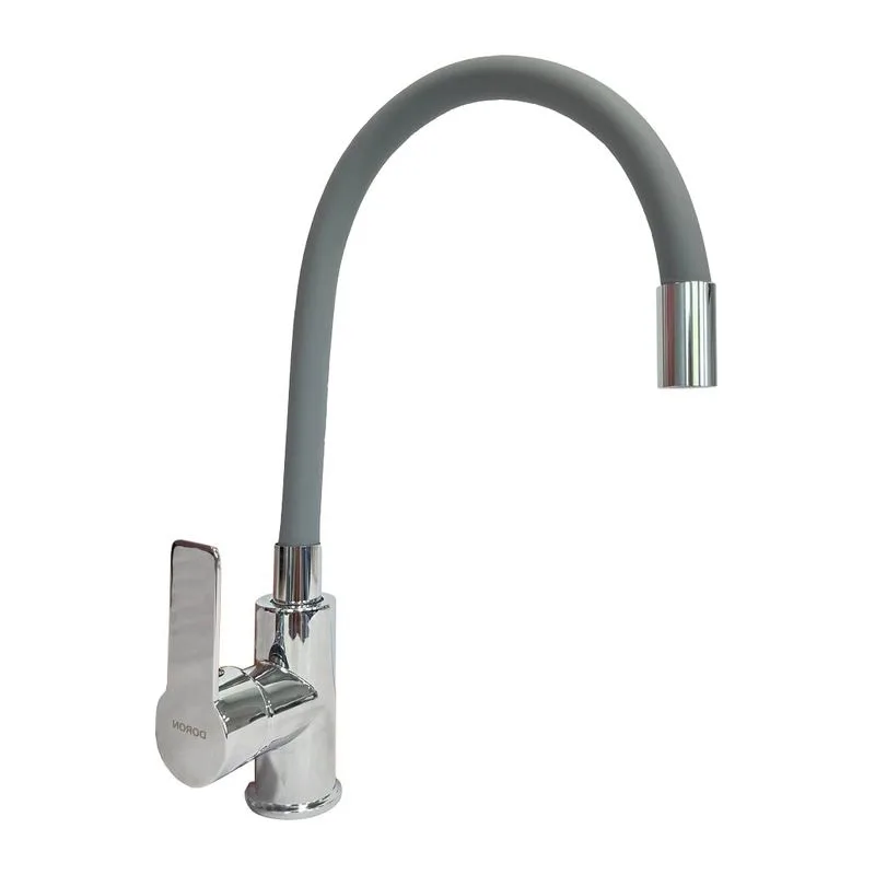 Смеситель для кухни Дорон DC 2655-GREY-N шаровый, серый ,гибкий силиконовый излив
