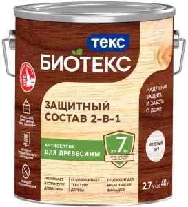Биотекс 2,7л Дуб беленый защитный состав 2-в-1 ТЕКС