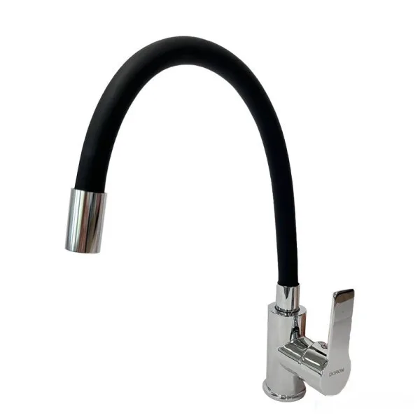 Смеситель для кухни Дорон DC 2655-BLACK-N шаровый, черный ,гибкий силиконовый излив