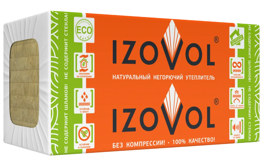 МинПлита СТ50, 1200х600х100 Утеплитель ИЗОВОЛ  (0,288 м3) 50кг/м3