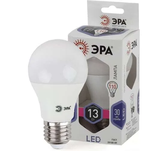 Лампа светодиодная 13Вт Е27 860 А60 ЭРА LED холодный спектр