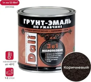 Грунт-эмаль молотковая по ржавчине 3 в 1 коричневая 0.75л Дали Рогдена