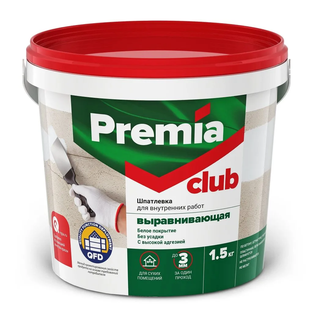 Шпатлевка Premia Club 1,5кг выравнивающая для вн/работ