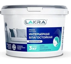 Краска В/Д 3кг акрил интерьер влагостойк белоснежная  Лакра