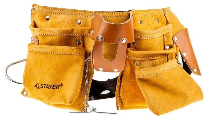 Сумка-пояс 10 карманов, кожаный 3 подвески STAYER