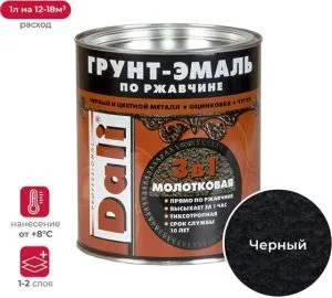 Грунт-эмаль молотковая по ржавчине 3 в 1 черная 2л Дали Рогдена